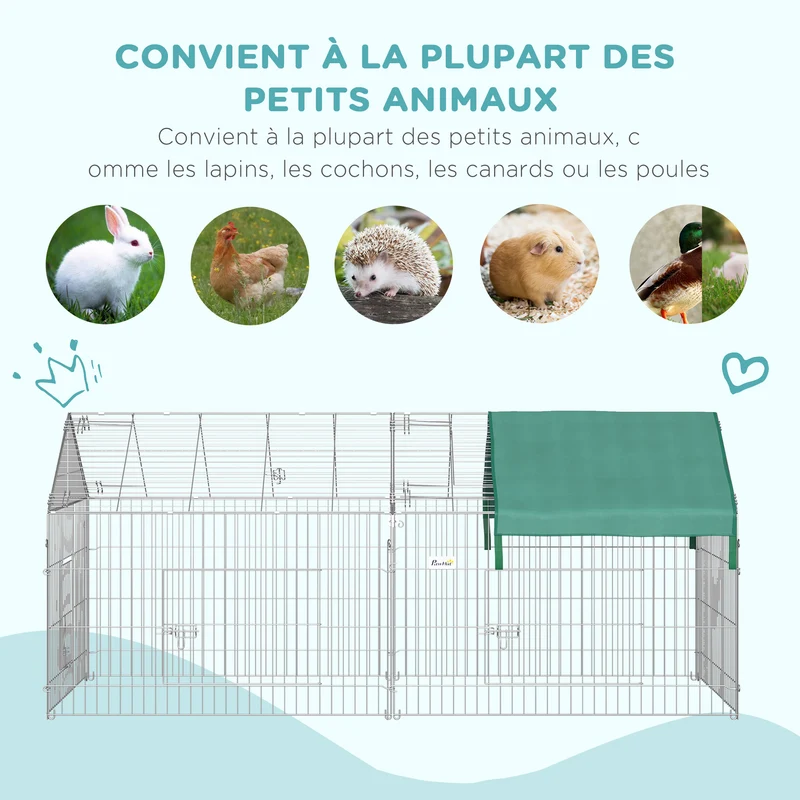 Clôture pour petits animaux jardin 220 x 103 x 103 cm protection intempéries piquets inclus design moderne en métal gris 21_0007867