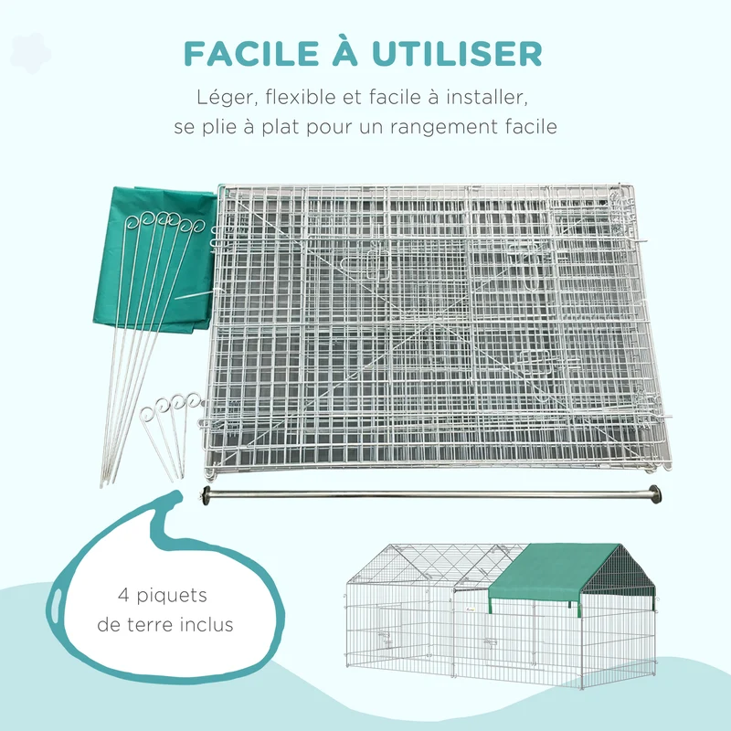 Clôture pour petits animaux jardin 220 x 103 x 103 cm protection intempéries piquets inclus design moderne en métal gris 21_0007867