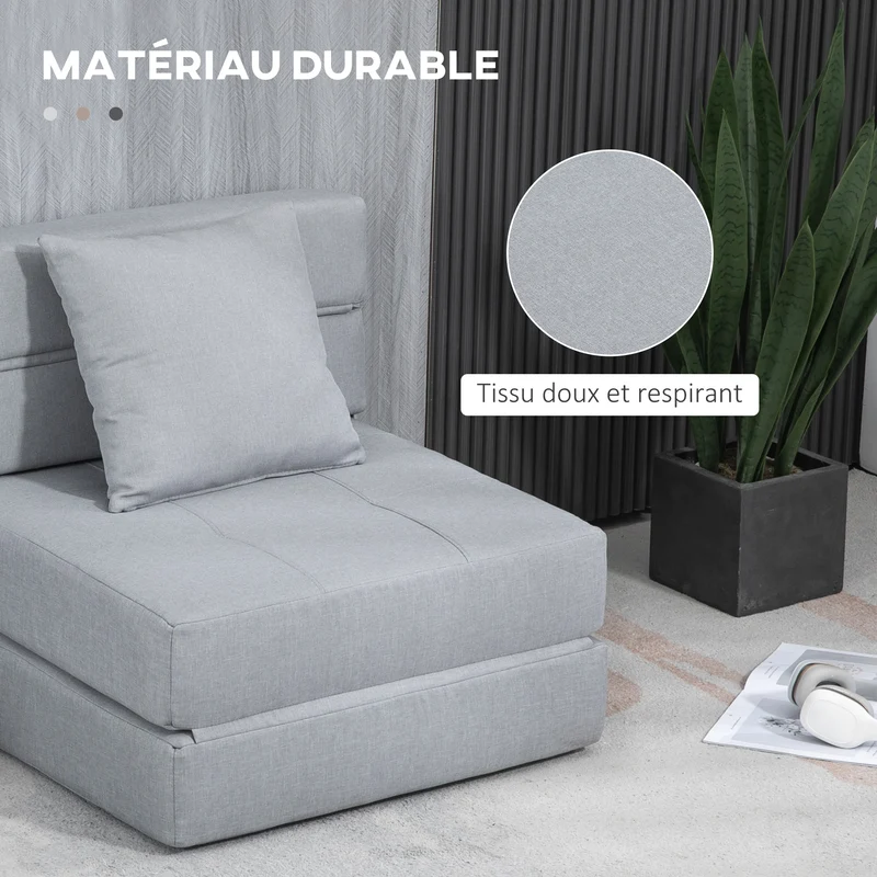 Chauffeuse convertible canapé lit 70 x 70 x 61 cm housse amovible lavable moderne minimaliste en polyester gris clair 21_0003009