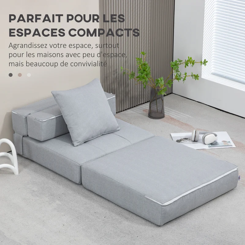 Chauffeuse convertible canapé lit 70 x 70 x 61 cm housse amovible lavable moderne minimaliste en polyester gris clair 21_0003009