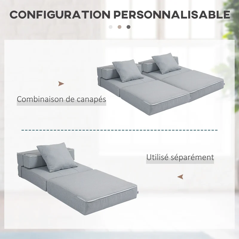 Chauffeuse convertible canapé lit 70 x 70 x 61 cm housse amovible lavable moderne minimaliste en polyester gris clair 21_0003009