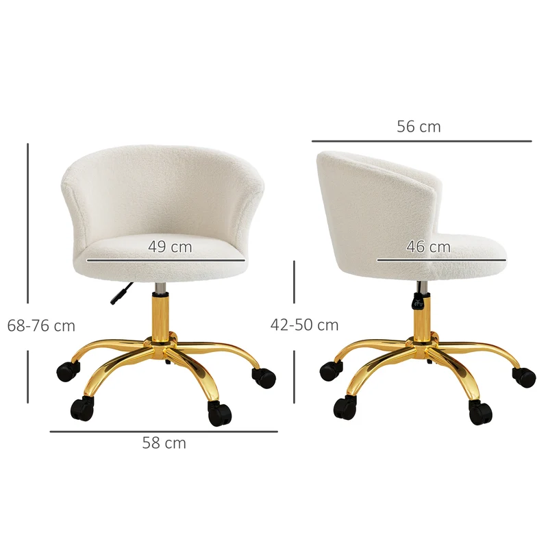 Chaise de bureau pivotante 58 x 56 x 68-76 cm assise rembourrée soutien lombaire style moderne cosy en polyester blanc 21_0006252