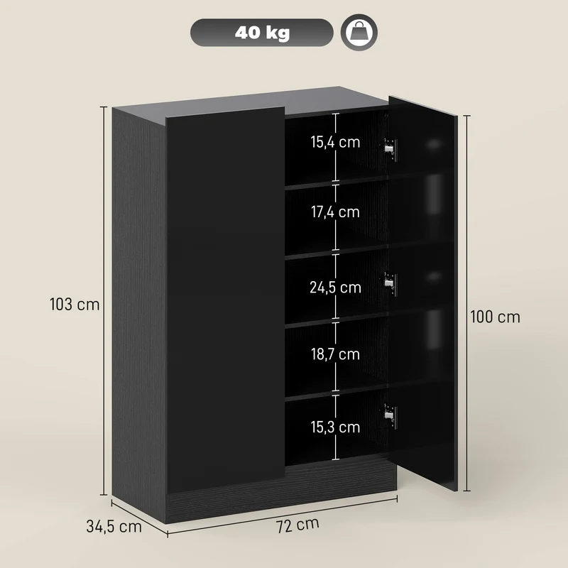 Meuble à chaussures d'entrée 72 x 34,5 x 103 cm étagères réglables portes fermeture douce moderne épuré en MDF noir 21_0002780