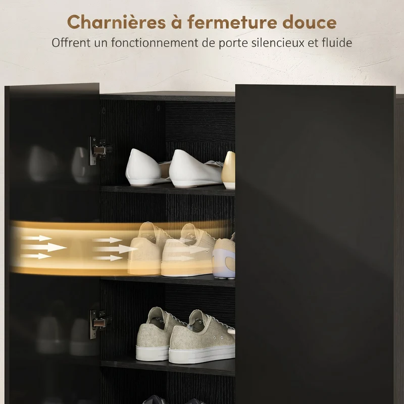 Meuble à chaussures d'entrée 72 x 34,5 x 103 cm étagères réglables portes fermeture douce moderne épuré en MDF noir 21_0002780