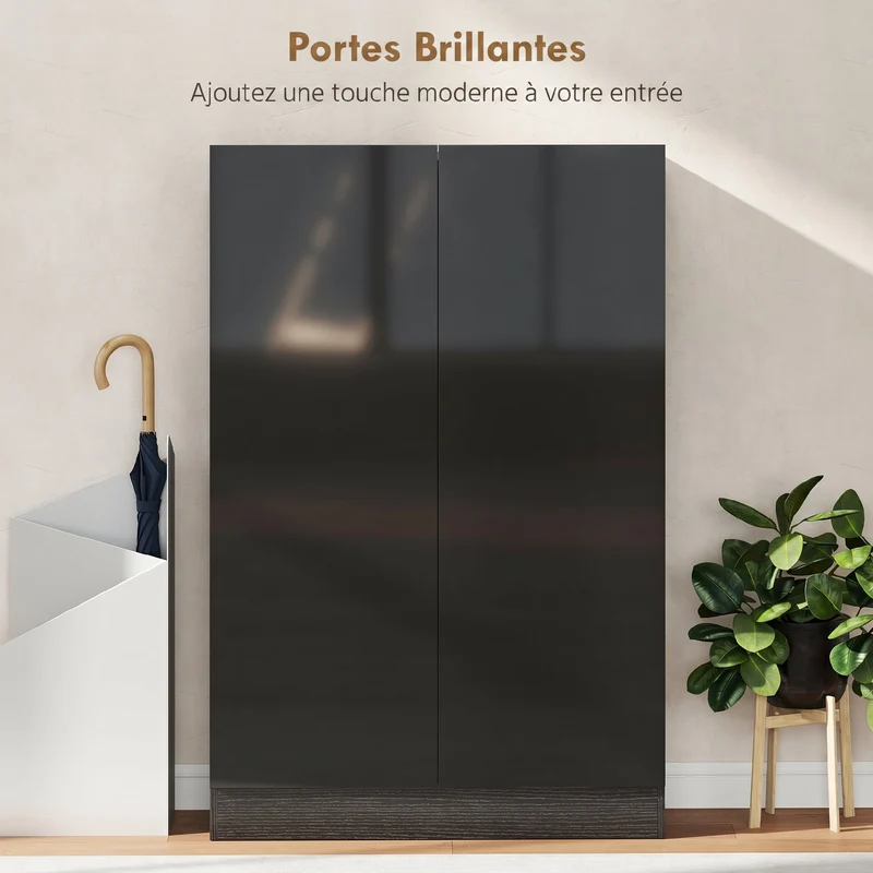 Meuble à chaussures d'entrée 72 x 34,5 x 103 cm étagères réglables portes fermeture douce moderne épuré en MDF noir 21_0002780