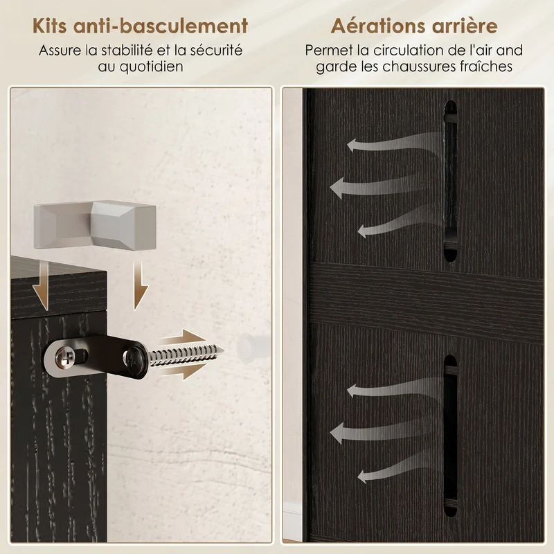 Meuble à chaussures d'entrée 72 x 34,5 x 103 cm étagères réglables portes fermeture douce moderne épuré en MDF noir 21_0002780
