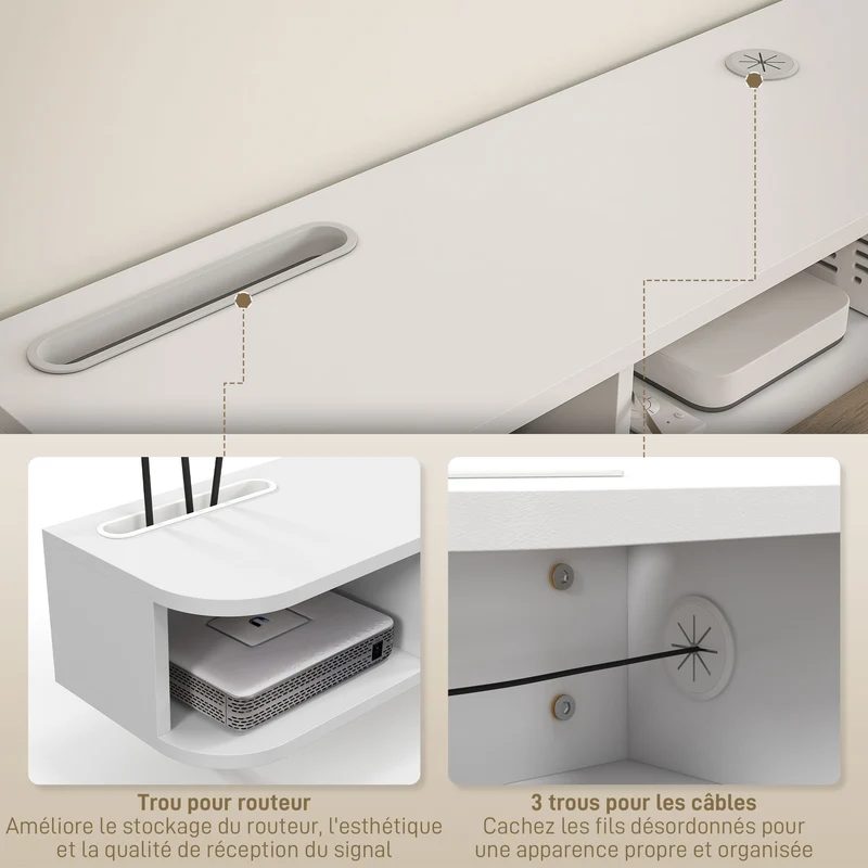 Meuble tv mural 120 x 26 x 16 cm rangement pour tv 50 pouces 2 compartiments placard relevable moderne épuré en MDF blanc 21_0003183