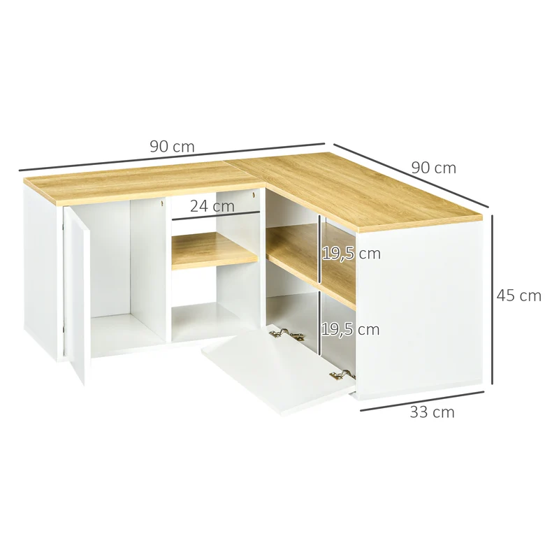 Meuble tv d'angle 90 x 90 x 45 cm gain de place compact rangements style scandinave en panneaux de particules bois clair 21_0003125