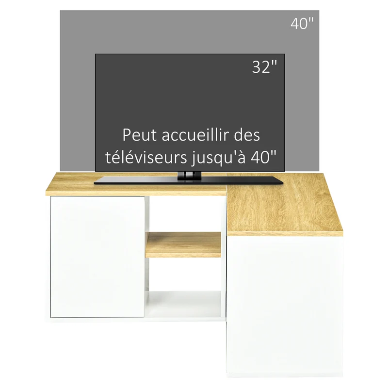 Meuble tv d'angle 90 x 90 x 45 cm gain de place compact rangements style scandinave en panneaux de particules bois clair 21_0003125