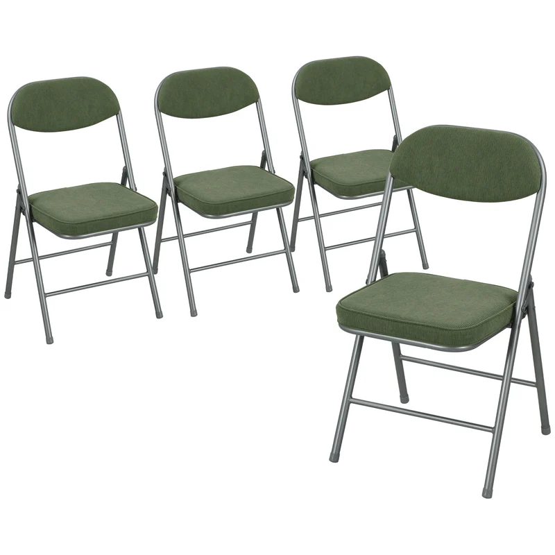 Lot de 4 chaises pliantes salle à manger 45 x 48.5 x 82 cm assise rembourrée ergonomique moderne en velours côtelé vert 21_0003295