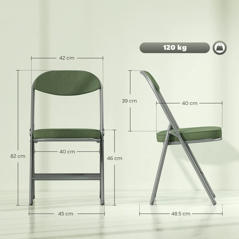 Lot de 4 chaises pliantes salle à manger 45 x 48.5 x 82 cm assise rembourrée ergonomique moderne en velours côtelé vert 21_0003295