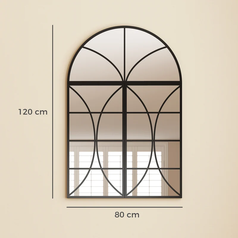Lot de 3 miroirs muraux arqués entrée 80 x 120 cm agrandit sécurité incassable moderne rustique en verre trempé noir 21_0003728