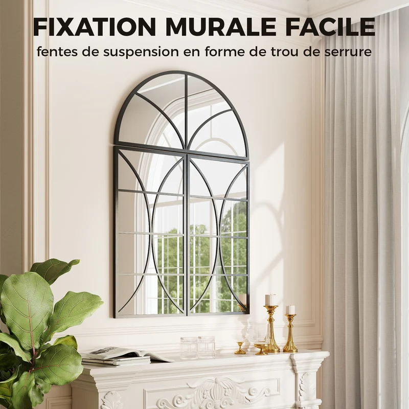 Lot de 3 miroirs muraux arqués entrée 80 x 120 cm agrandit sécurité incassable moderne rustique en verre trempé noir 21_0003728