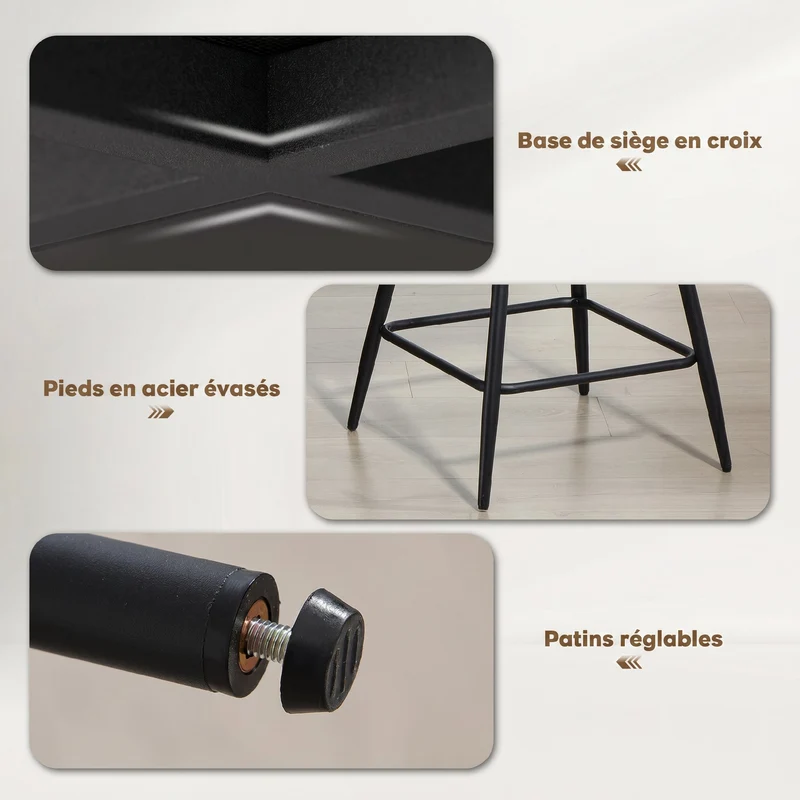Lot de 2 tabourets de bar dossier courbé 49 x 52 x 88 cm assise épaisse rotation 360° design en velours côtelé beige 21_0003338