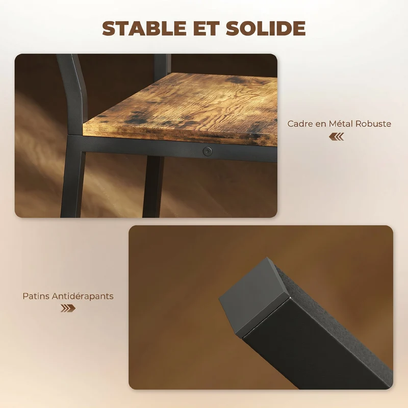 Lot de 2 tabourets de bar 43,2 x 50,5 x 97,8 cm dossier incliné repose-pieds antidérapant style industriel en MDF brun 21_0003330