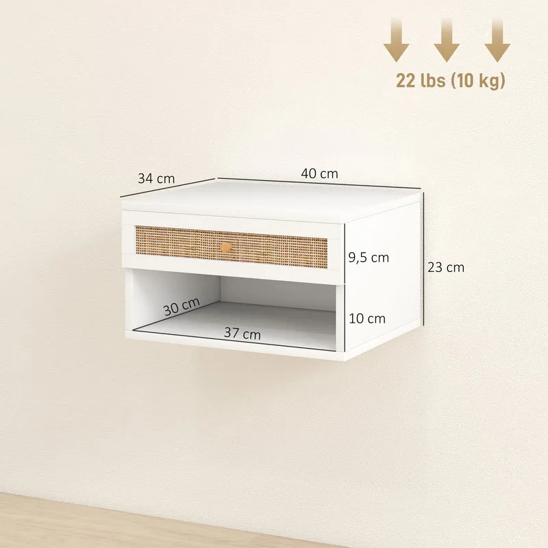 Lot de 2 tables de chevet murales 40 x 34 x 23 cm tiroir niche utile design contemporain en panneau de particules blanc 21_0001607