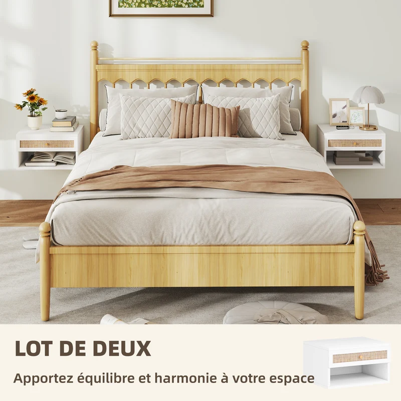 Lot de 2 tables de chevet murales 40 x 34 x 23 cm tiroir niche utile design contemporain en panneau de particules blanc 21_0001607
