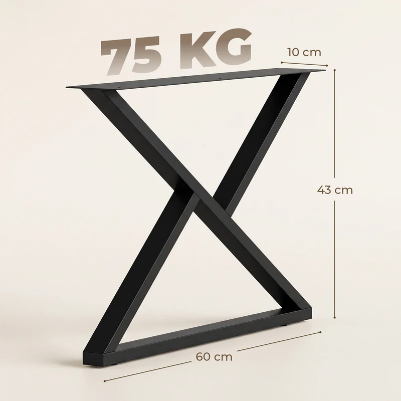 Lot de 2 pieds de table en forme de x 60 x 43 cm patins réglables stabilité optimale design industriel en acier noir 21_0007151