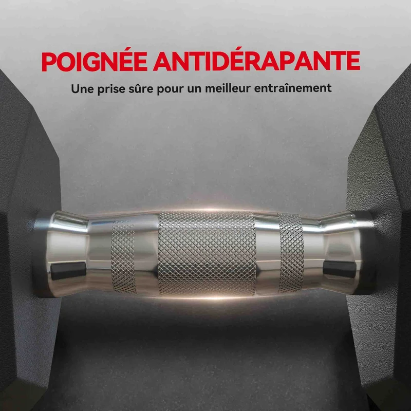 Lot de 2 haltères courts compact 10,5 x 27,2 cm poignées antidérapantes anti-roulement moderne industriel en métal noir 21_0006746