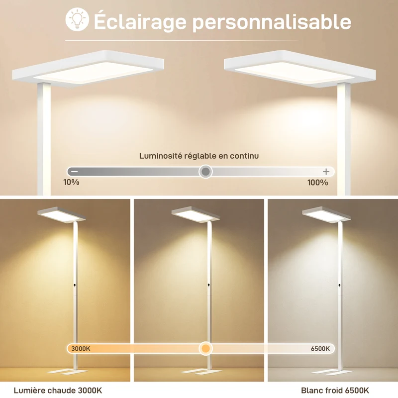 Lampadaire sur pied salon 60 x 32 x 196 cm intensité réglable télécommande soin des yeux minimaliste en métal blanc 21_0007054