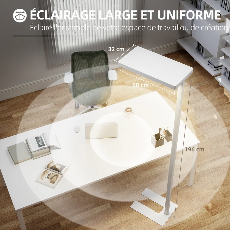 Lampadaire sur pied salon 60 x 32 x 196 cm intensité réglable télécommande soin des yeux minimaliste en métal blanc 21_0007054
