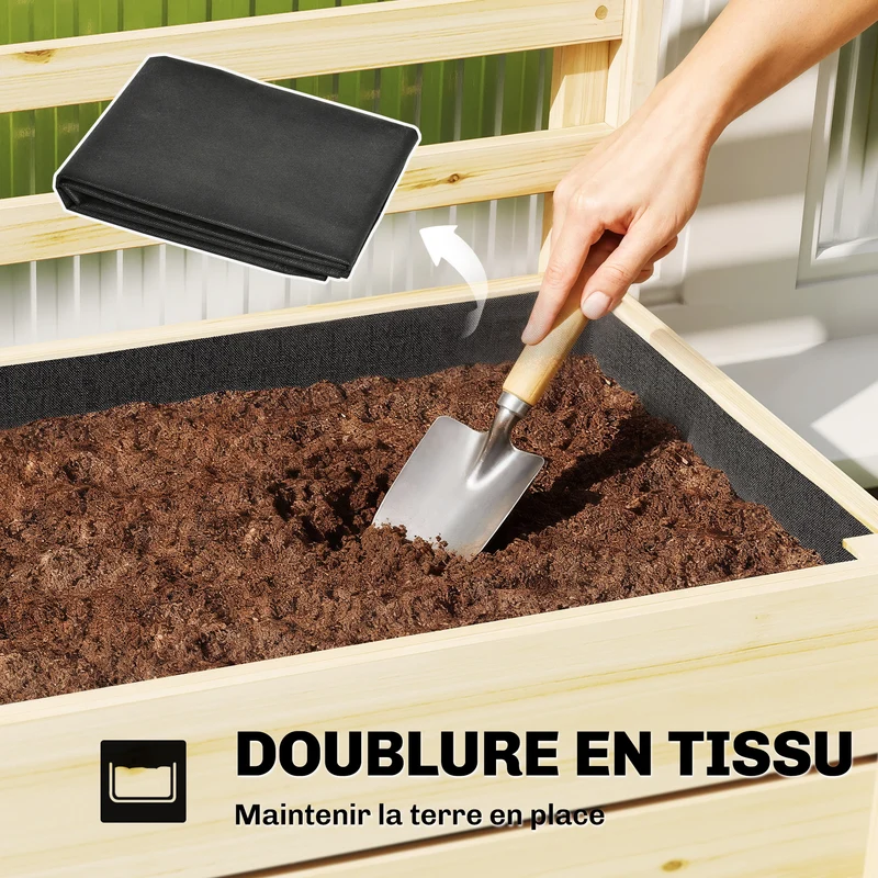 Jardinière avec treillis balcon 60 x 39 x 120 cm drainage doublure pour plantes grimpantes rustique en bois naturel 21_0005618