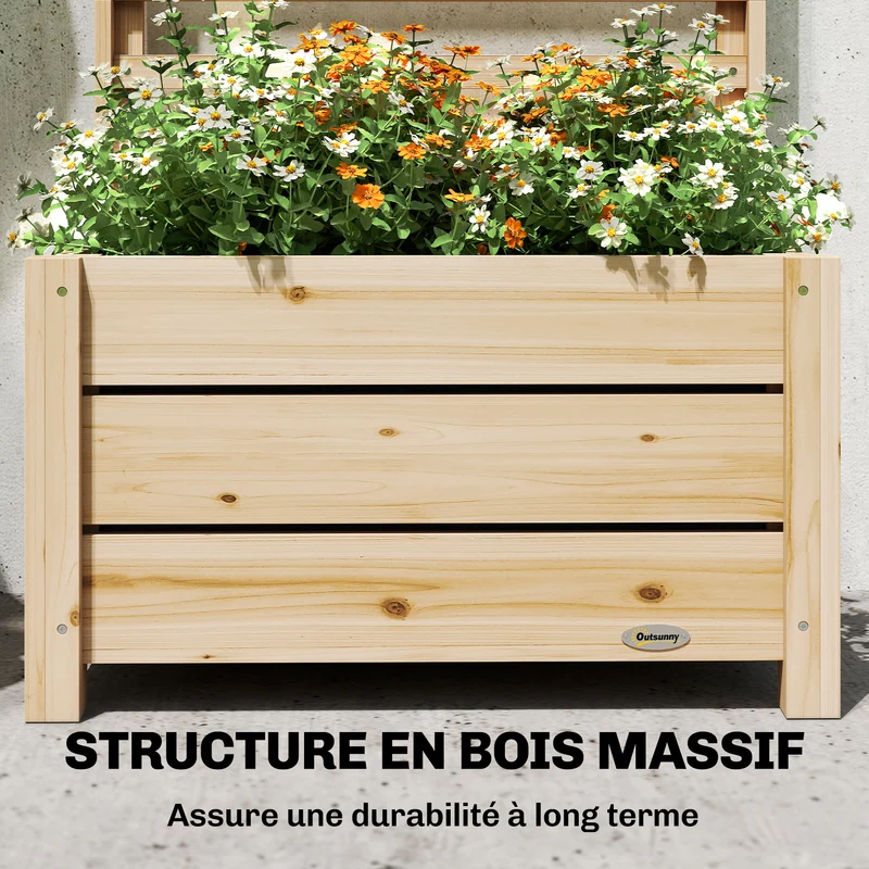 Jardinière avec treillis balcon 60 x 39 x 120 cm drainage doublure pour plantes grimpantes rustique en bois naturel 21_0005618