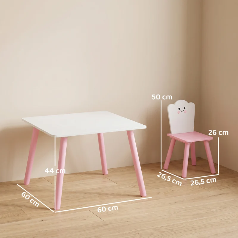 Ensemble table et 2 chaises enfant 60 x 60 x 44 cm favorise autonomie et créativité scandinave tendance en MDF rose 21_0000240