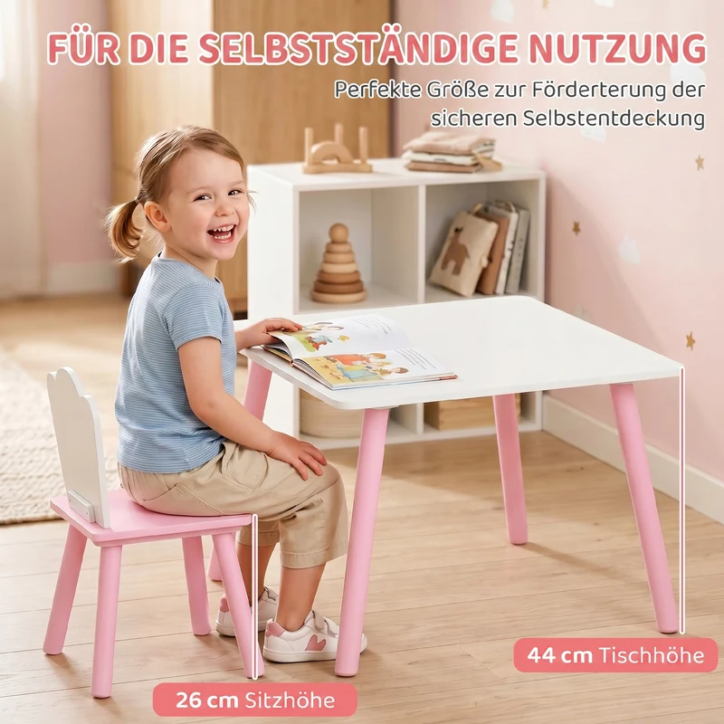 Ensemble table et 2 chaises enfant 60 x 60 x 44 cm favorise autonomie et créativité scandinave tendance en MDF rose 21_0000240
