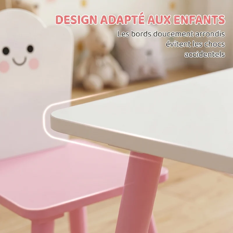Ensemble table et 2 chaises enfant 60 x 60 x 44 cm favorise autonomie et créativité scandinave tendance en MDF rose 21_0000240