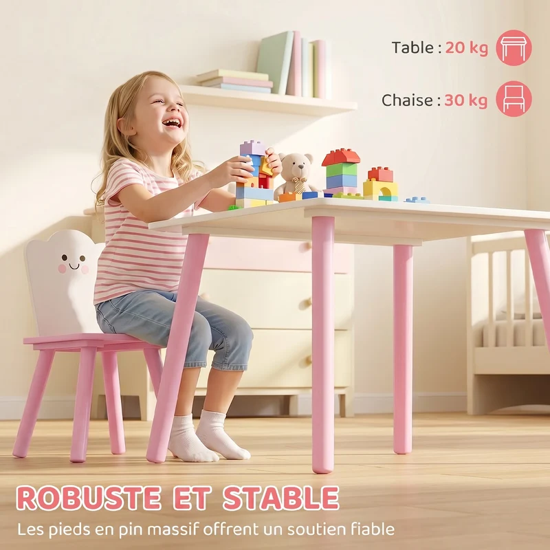 Ensemble table et 2 chaises enfant 60 x 60 x 44 cm favorise autonomie et créativité scandinave tendance en MDF rose 21_0000240