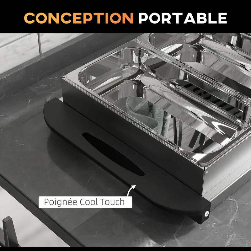 Chauffe-plats électrique buffet 4 zones 64 x 36 x 14 cm chaleur réglable 58-85 °c moderne en acier inoxydable argent 21_0000942