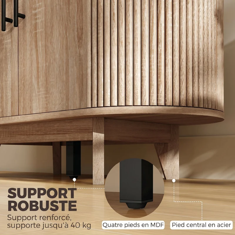 Buffet ovale arrondi de salon rangement 90 x 40 x 76 cm étagères réglables gain de place style contemporain en MDF chêne 21_0003672