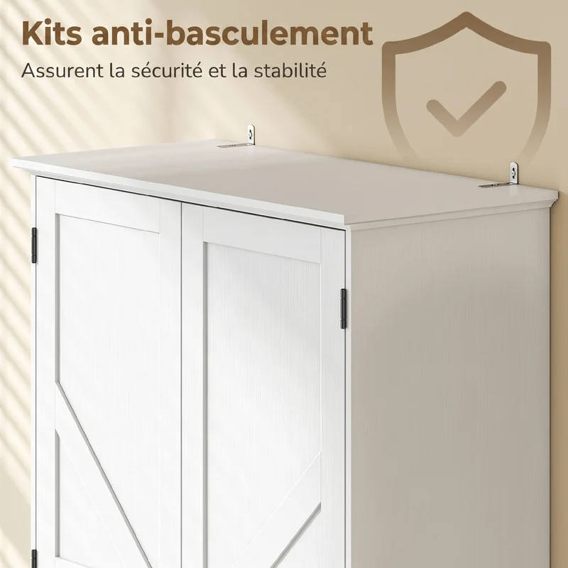 Buffet haut cuisine 80 x 39,5 x 184,5 cm étagères réglables tiroirs très spacieux rustique finition mate en MDF blanc 21_0003409