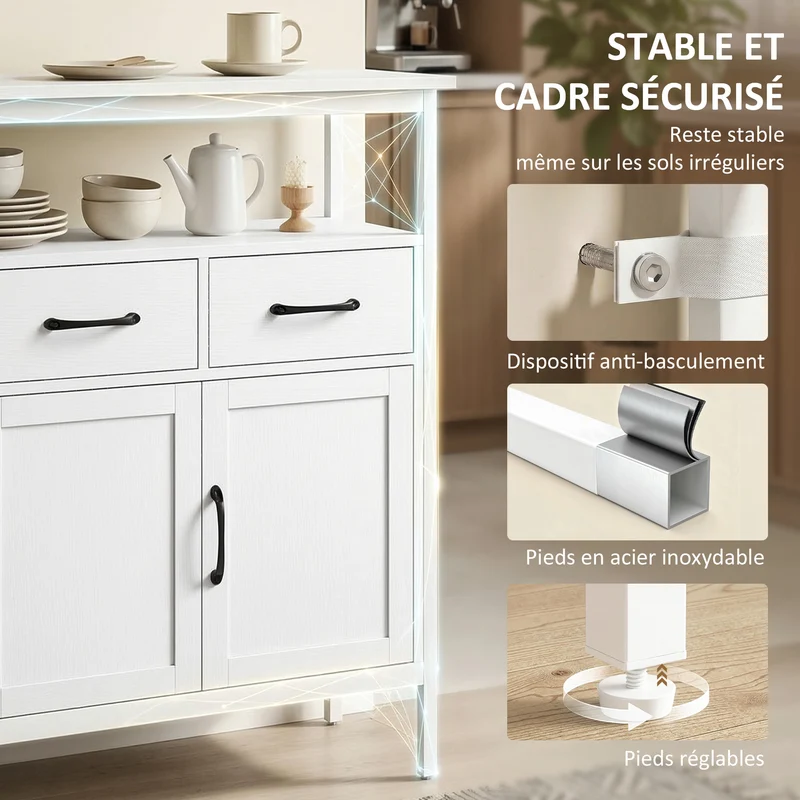 Buffet de cuisine 3 portes 3 tiroirs 95 x 35 x 88 cm rangement modulable moderne épuré en panneaux de particules blanc 21_0003394