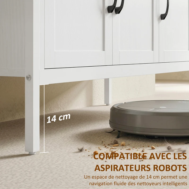 Buffet de cuisine 3 portes 3 tiroirs 95 x 35 x 88 cm rangement modulable moderne épuré en panneaux de particules blanc 21_0003394