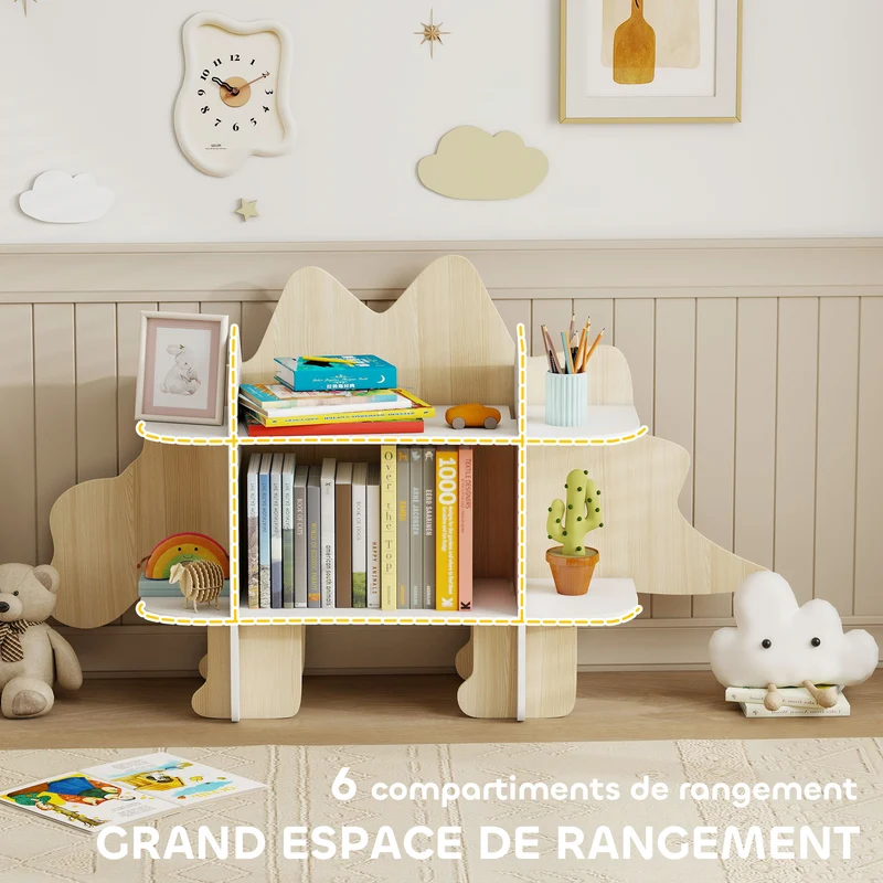 Bibliothèque enfant rangement jouets et livres 120 x 28 x 72,2 cm favorise autonomie stabilité moderne en MDF naturel 21_0000173