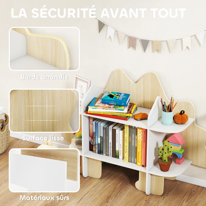 Bibliothèque enfant rangement jouets et livres 120 x 28 x 72,2 cm favorise autonomie stabilité moderne en MDF naturel 21_0000173