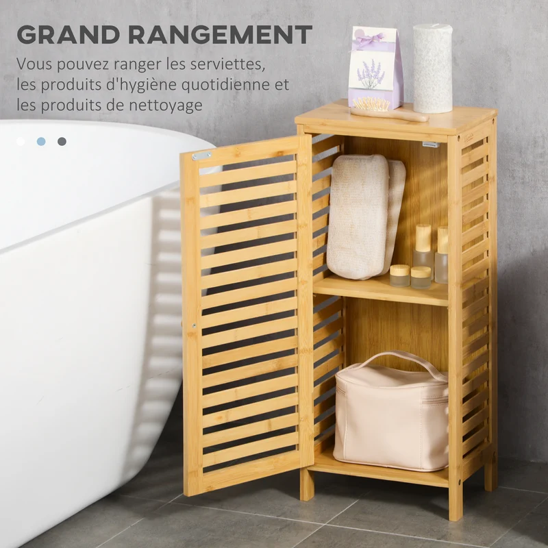 Armoire de salle de bain 30 x 19,9 x 70 cm étagère réglable gain de place vernie design scandinave en bambou naturel 21_0001926