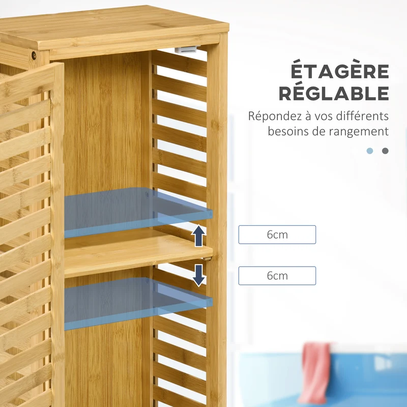 Armoire de salle de bain 30 x 19,9 x 70 cm étagère réglable gain de place vernie design scandinave en bambou naturel 21_0001926