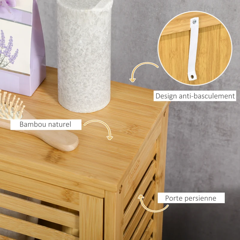 Armoire de salle de bain 30 x 19,9 x 70 cm étagère réglable gain de place vernie design scandinave en bambou naturel 21_0001926