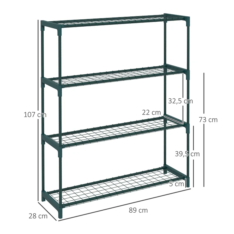 Étagère porte-plantes 4 niveaux pour intérieur et extérieur 89 x 28 x 107 cm stable compact moderne en acier vert foncé 21_0005435