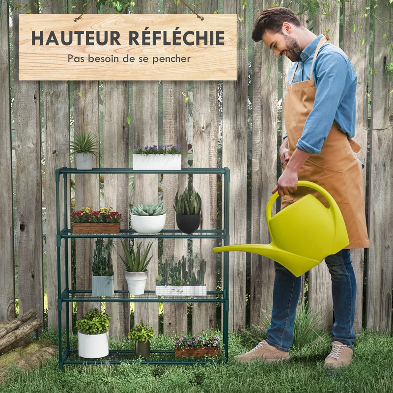 Étagère porte-plantes 4 niveaux pour intérieur et extérieur 89 x 28 x 107 cm stable compact moderne en acier vert foncé 21_0005435