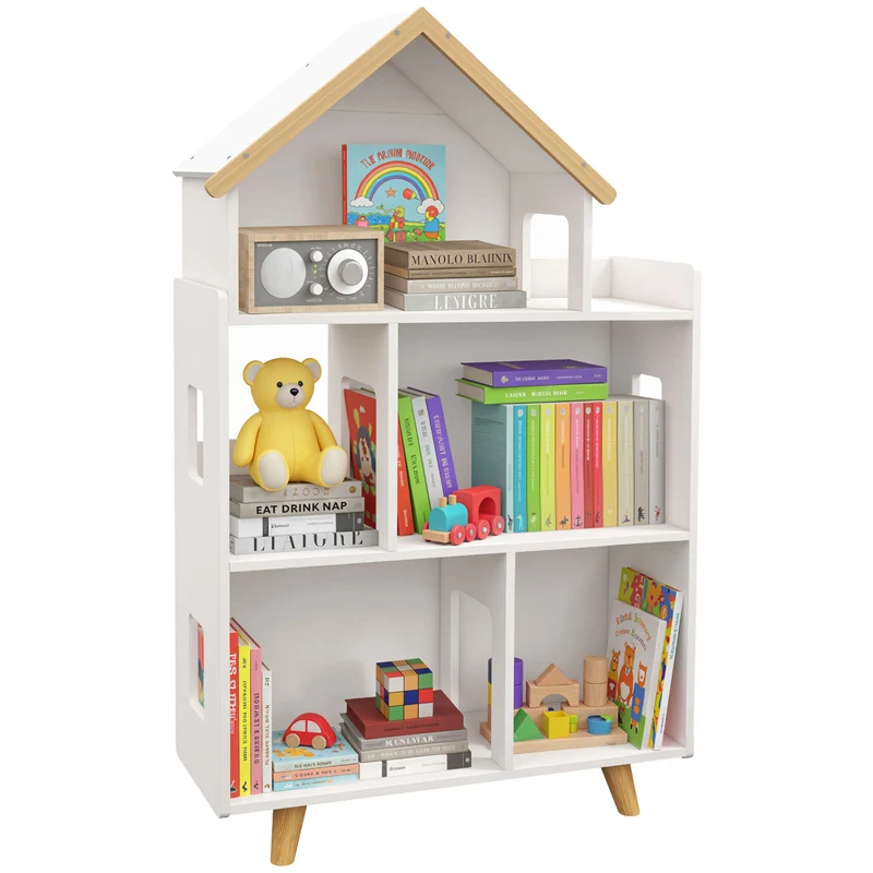 Étagère de rangement maison pour enfant 5 casiers 65 x 25 x 108.5 cm compacte et sûre style scandinave en MDF blanc 21_0000150