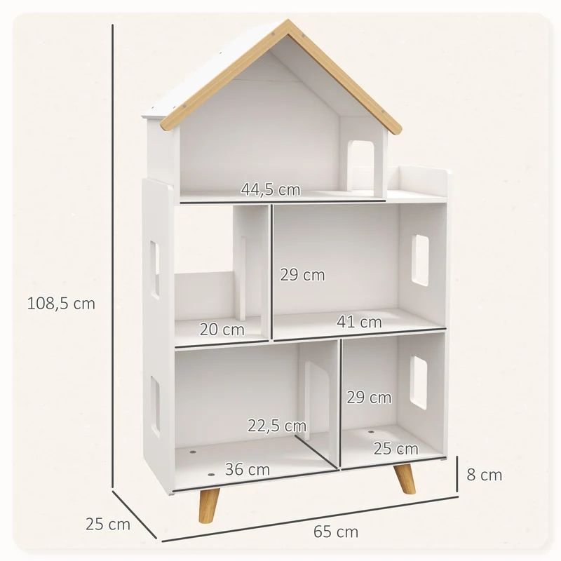 Étagère de rangement maison pour enfant 5 casiers 65 x 25 x 108.5 cm compacte et sûre style scandinave en MDF blanc 21_0000150