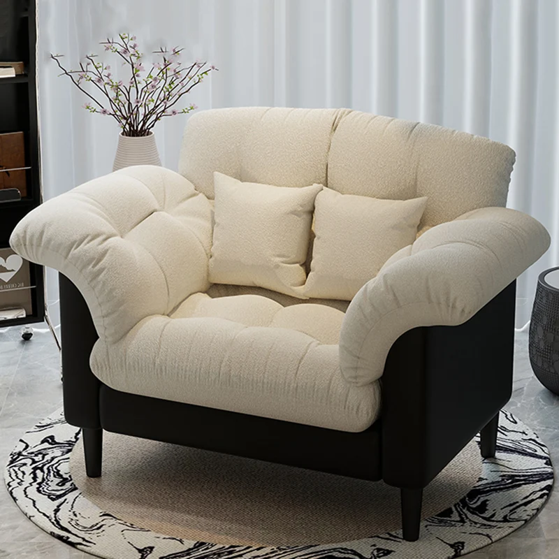 Contemporary Nordic Soft Fluffy Camellia Cat Scratching Leather Sherpa Fabric Foam Sponge Plush Cotton Solid Wood Multi-Layer Board Steel Detachable Accent Chair Backrest Armrest For Bedroom