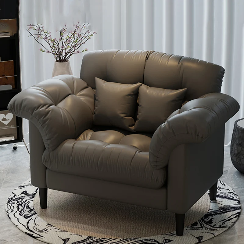 Contemporary Nordic Soft Fluffy Camellia Cat Scratching Leather Sherpa Fabric Foam Sponge Plush Cotton Solid Wood Multi-Layer Board Steel Detachable Accent Chair Backrest Armrest For Bedroom