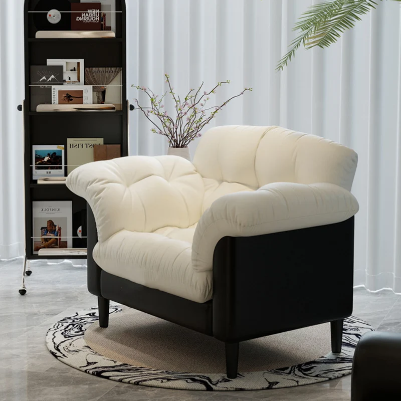Contemporary Nordic Soft Fluffy Camellia Cat Scratching Leather Sherpa Fabric Foam Sponge Plush Cotton Solid Wood Multi-Layer Board Steel Detachable Accent Chair Backrest Armrest For Bedroom
