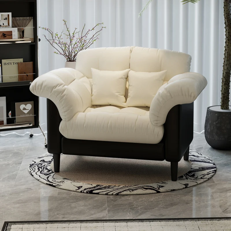 Contemporary Nordic Soft Fluffy Camellia Cat Scratching Leather Sherpa Fabric Foam Sponge Plush Cotton Solid Wood Multi-Layer Board Steel Detachable Accent Chair Backrest Armrest For Bedroom
