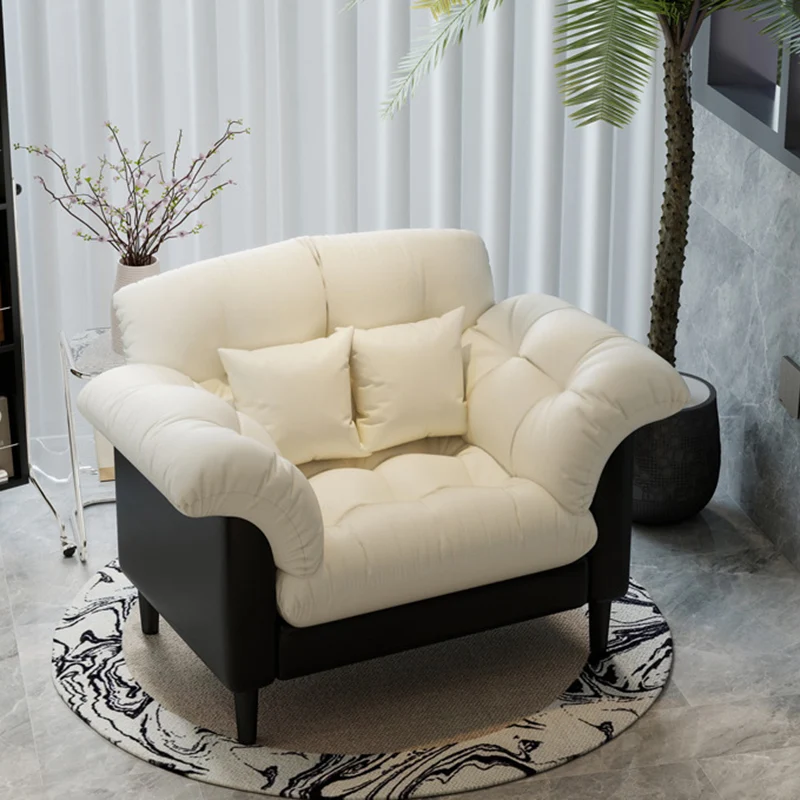 Contemporary Nordic Soft Fluffy Camellia Cat Scratching Leather Sherpa Fabric Foam Sponge Plush Cotton Solid Wood Multi-Layer Board Steel Detachable Accent Chair Backrest Armrest For Bedroom